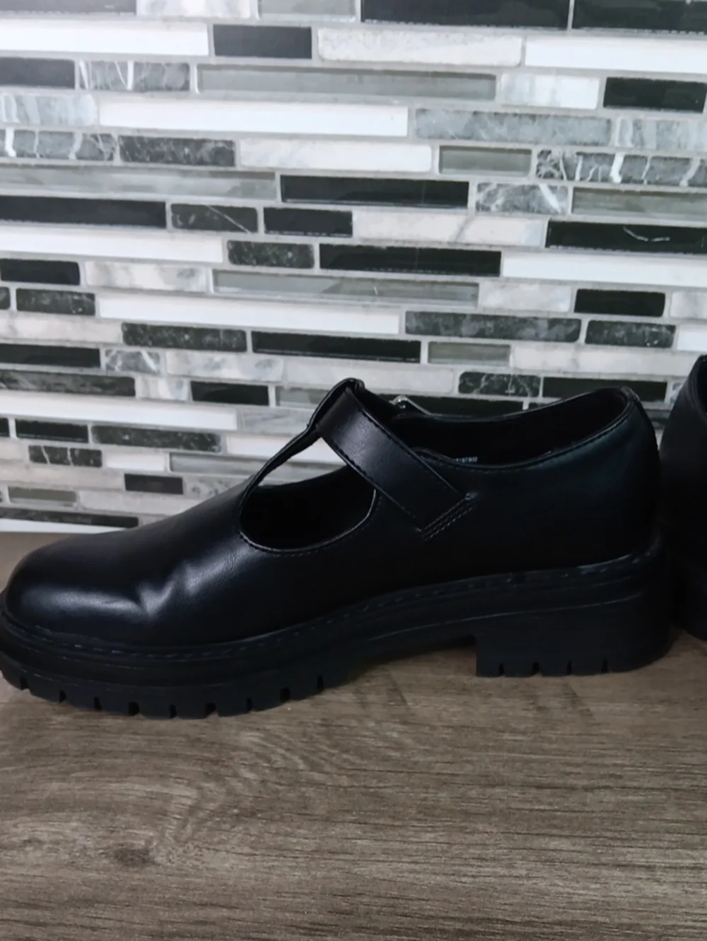 No Boundaries 7.5 Black Mary Janes Faux Leather Chunky Heel School Girl